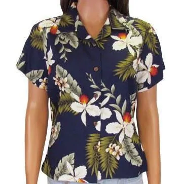 Orchid Floral Print Shirt | Navy