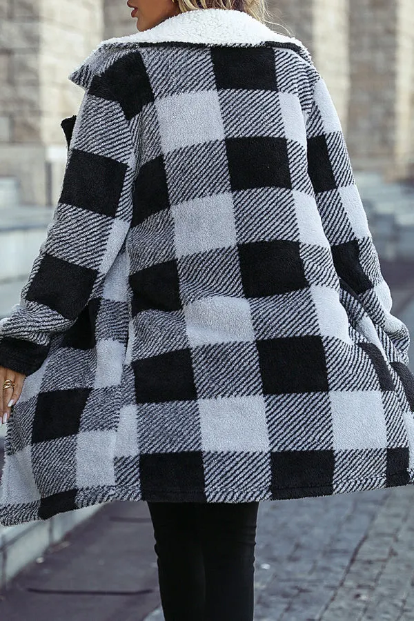 Purpdrank - Black Gray Casual Street Plaid Turndown Collar Outerwear