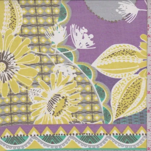 Purple/Yellow/Grey Floral Silk Chiffon Fabric