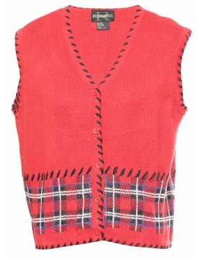 Red Checked Sweater Vest - M