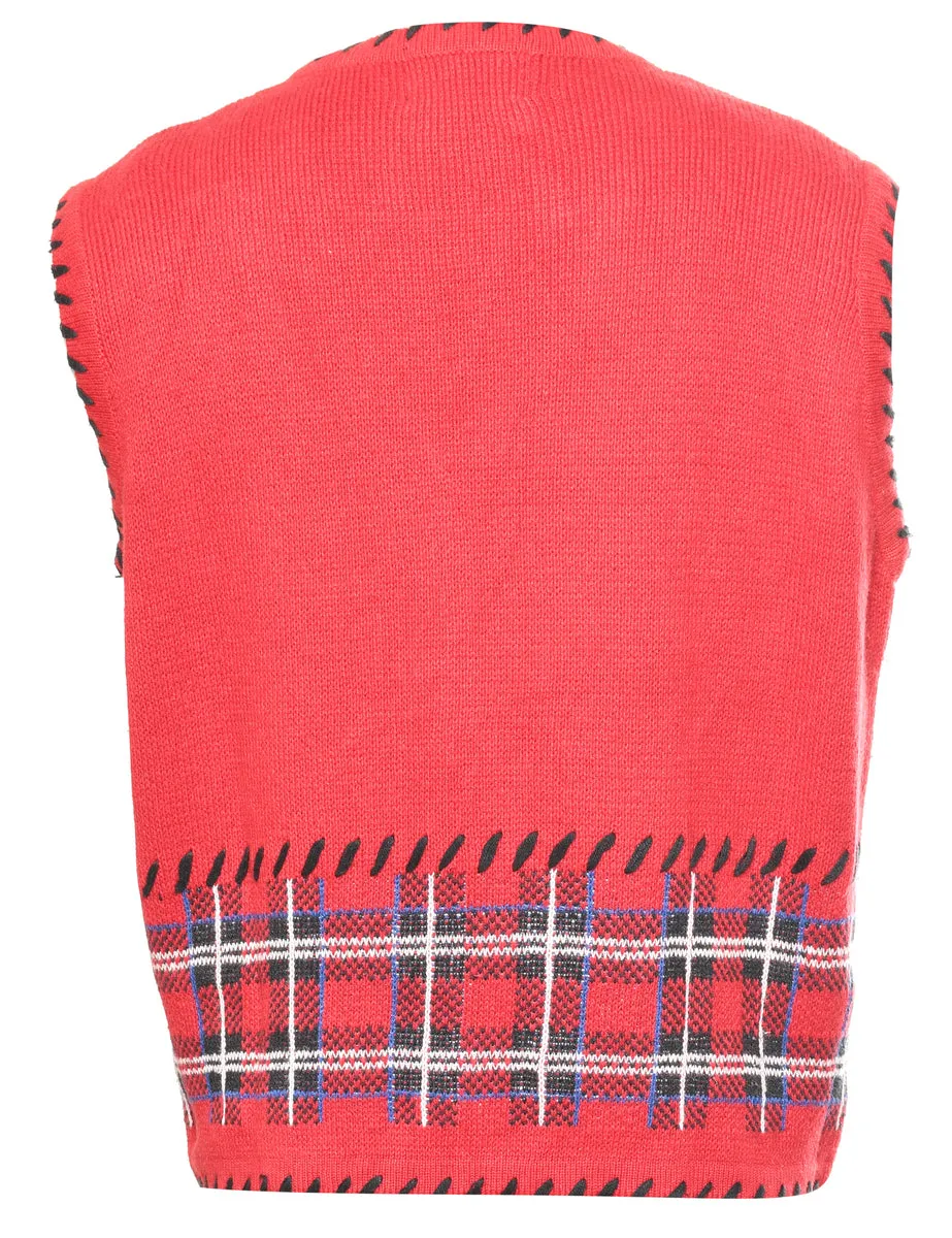 Red Checked Sweater Vest - M