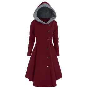 ROSEGAL Plus Size Asymmetric Contrast Hooded Skirted Coat