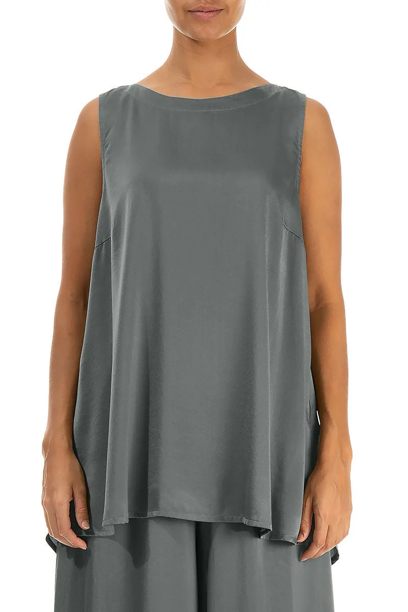 Sleeveless Silver Silk Top