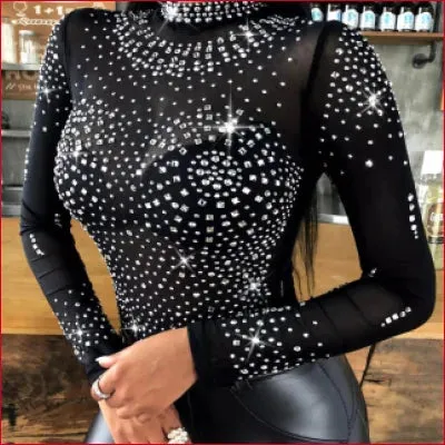 Studded Black Long Sleeves Bodysuit