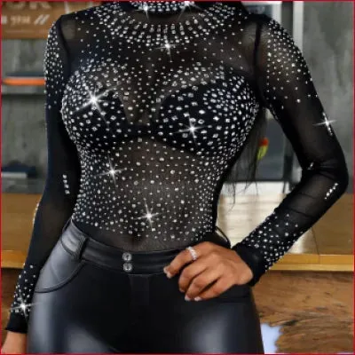 Studded Black Long Sleeves Bodysuit