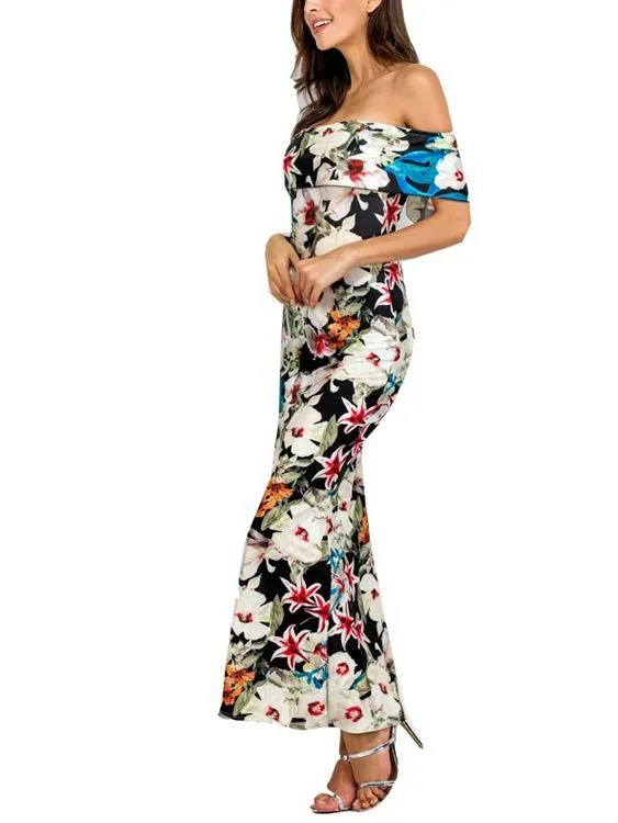 Wholesale Off The Shoulder Sleeveless Tiered Backless Maxi Dress