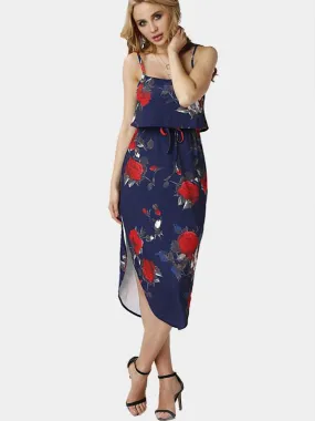 Wholesale Sleeveless Floral Print Irregular Hem Maxi Dress