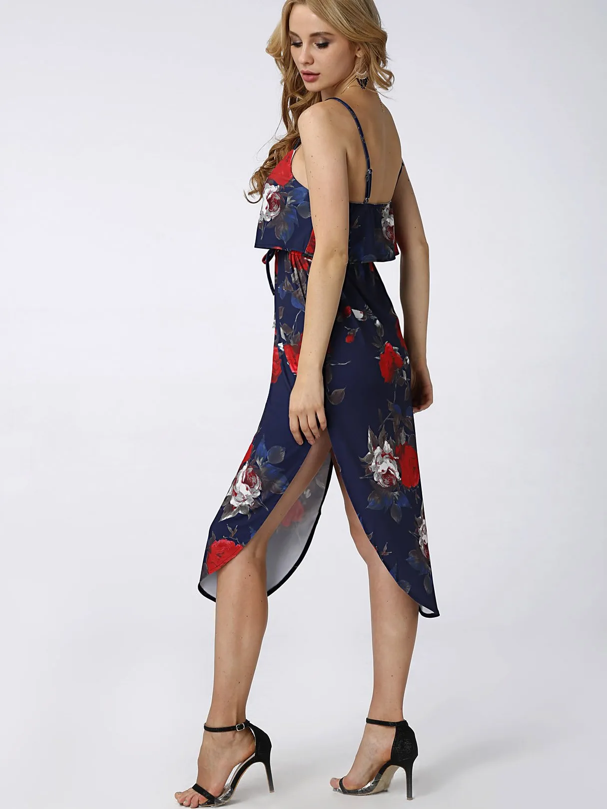 Wholesale Sleeveless Floral Print Irregular Hem Maxi Dress