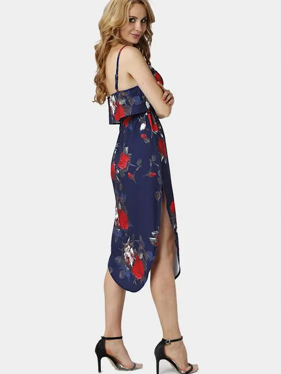 Wholesale Sleeveless Floral Print Irregular Hem Maxi Dress