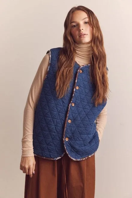 Wool Blend Shepherd Reversible Vest in Coco