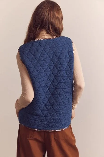 Wool Blend Shepherd Reversible Vest in Coco