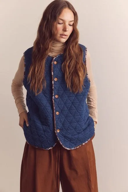 Wool Blend Shepherd Reversible Vest in Coco