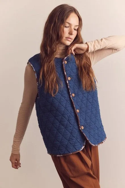 Wool Blend Shepherd Reversible Vest in Coco